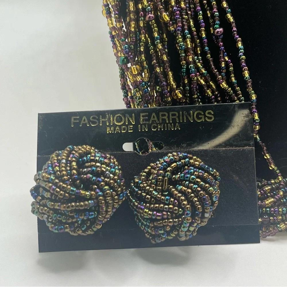 Joan Rivers Multi Strand Iridescent Seed Bead Necklace w Complimentary Earrings - Picture 3 of 13